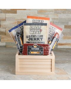 The Ulti-Meat Gift Crate, gourmet gift baskets, gourmet snacks, salami, beef jerky