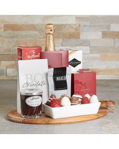 The Chocolate Dipped Strawberries Celebration Gift Basket, Valentine's Day gifts, chocolate covered strawberries, sparkling wine gifts
