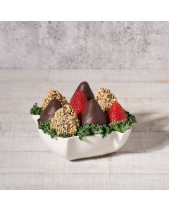 Chocolate Dipped Strawberries in Ivy Dish , Valentine's Day gifts, chocolate covered strawberries