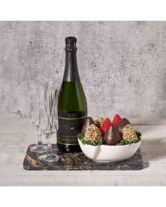 The Blooming Chocolate Dipped Strawberry Gift Basket With Champagne