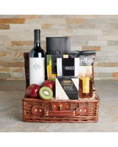 Deluxe Gourmet Snack & Wine Gift Basket, gourmet gift, gourmet, wine gift, wine, fruit gift, fruit