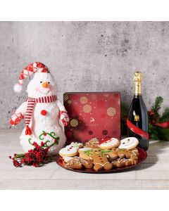 Christmas Cookie & Classic Snowman Set with Champagne, Plush, champagne gift baskets, Champagne Gift Basket, champagne, cookies