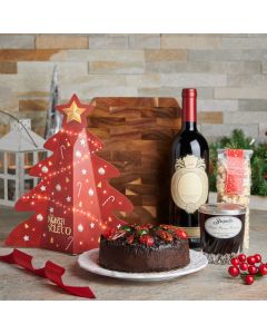 Luxurious Holiday Gift Platter, Gourmet Gift Baskets, Christmas Gift Baskets, Wine Gift Baskets, Chocolate, Wine, Fruitcake, Popcorn, USA Delivery
