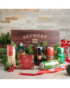 Festive Christmas Beer & Treats Box, Beer Gift Baskets, Christmas Gift Baskets, Gourmet Gift Baskets, Beer, Chocolate, Popcorn, USA Delivery