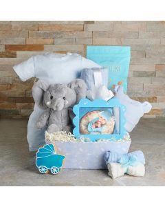 Baby In Blue Gift Basket, baby gift, baby gift basket, baby, baby boy gift, baby boy, baby shower gift, boy baby shower gift,