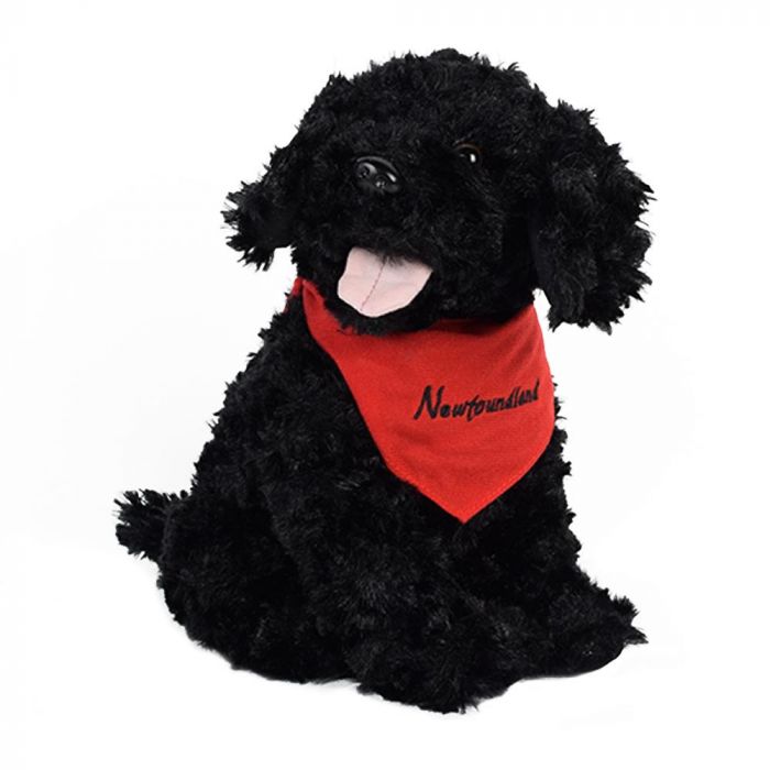 The Black Newfoundland Dog Plush Has Shiny Button Eyes And Nose Floppy Ears And An Embroidered Red Bandana And Sits At 11 Tall