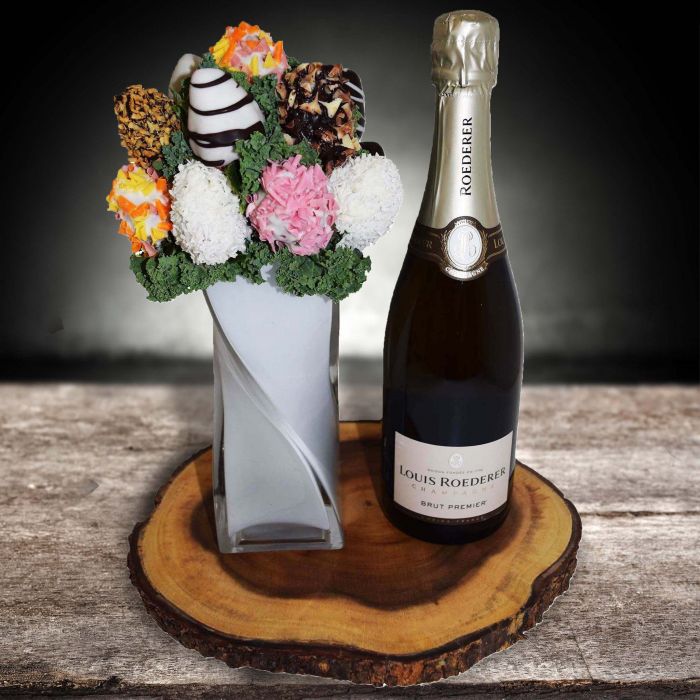 Champagne with Chocolate Dipped Strawberries Bouquet