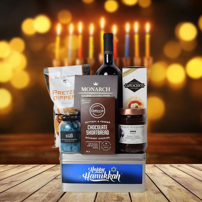 Happy Hanukkah Wine & Treats Gift Basket HAZELTON'S USA